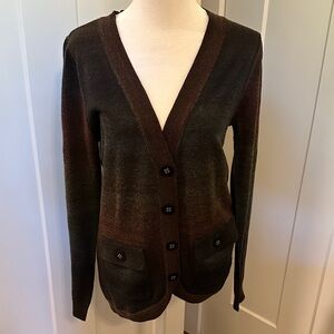 One Girl Who Womens Brown Grey Front Button Cardigan Size S